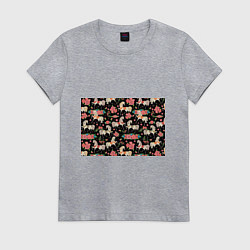 Футболка хлопковая женская Лошади и цветы, цвет: меланж