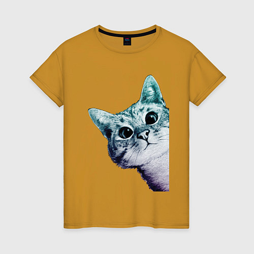 Женская футболка Любопытный кот / Горчичный – фото 1