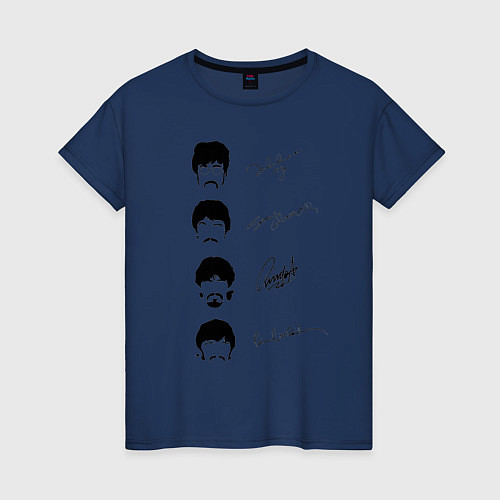 Женская футболка The Beatles автографы / Тёмно-синий – фото 1
