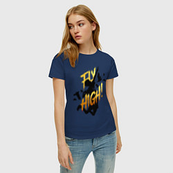 Футболка хлопковая женская FLY HIGH gold ver, цвет: тёмно-синий — фото 2