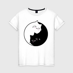 Футболка хлопковая женская Yin and Yang cats, цвет: белый