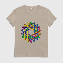 Футболка хлопковая женская Иллюзия треугольники, цвет: миндальный