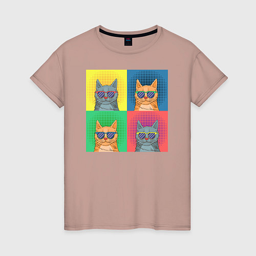 Женская футболка Pop Art Коты / Пыльно-розовый – фото 1