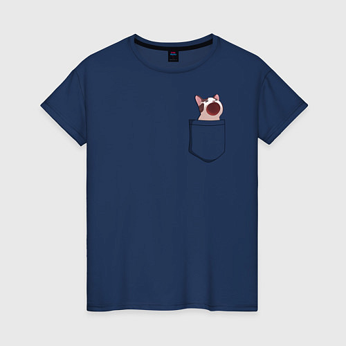 Женская футболка ПОП карманный КОТ / Тёмно-синий – фото 1