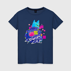 Футболка хлопковая женская CYBER CAT 2077, цвет: тёмно-синий