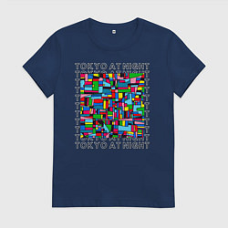 Футболка хлопковая женская Ночной Токио, цвет: тёмно-синий