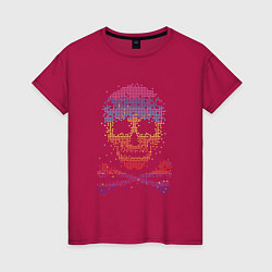 Футболка хлопковая женская Пиксельный череп, цвет: маджента