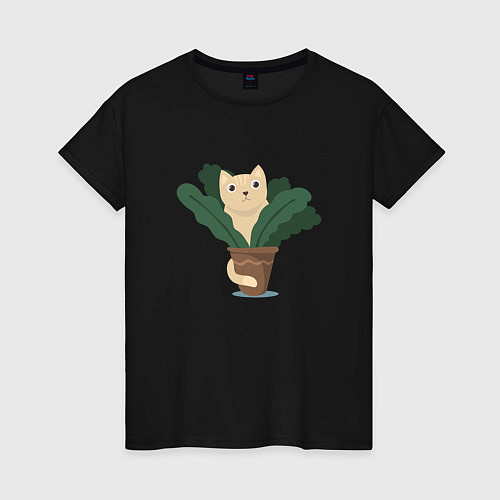 Женская футболка Кот в горшке / Черный – фото 1