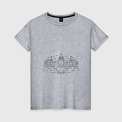 Женская футболка Город N в стиле лайн арт / Меланж – фото 1