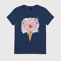 Футболка хлопковая женская Flowers ice cream, цвет: тёмно-синий