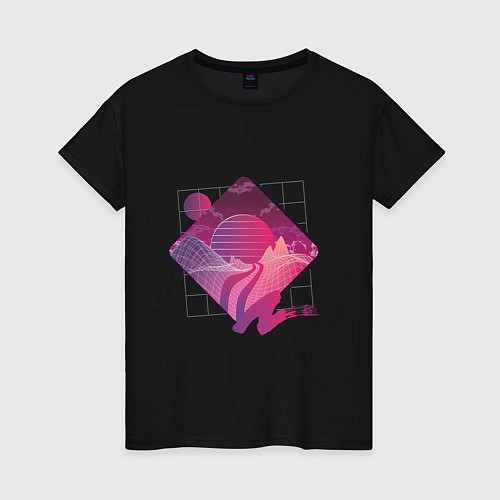 Женская футболка Пейзаж в стиле Retrowave / Черный – фото 1
