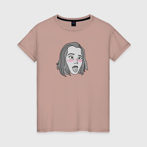 Женская футболка Ахегао с пирсингом / Пыльно-розовый – фото 1