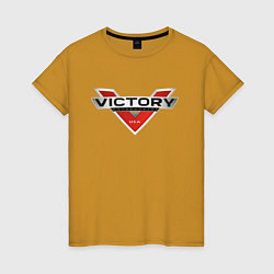 Футболка хлопковая женская Victory USA Мото Лого Z, цвет: горчичный