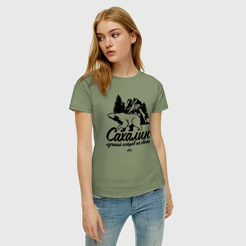 Женская футболка Сахалин - лучший остров / Авокадо – фото 3