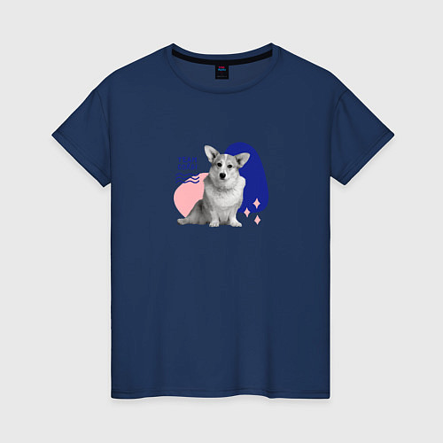 Женская футболка Собака корги / Тёмно-синий – фото 1