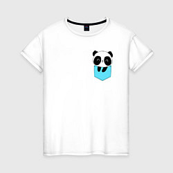 Футболка хлопковая женская Панда милашка в кармашке, цвет: белый