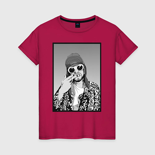 Женская футболка Курт Кобейн Nirvana ЧБ / Маджента – фото 1