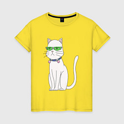 Футболка хлопковая женская Сайки кот в крутых очках из 90х, цвет: желтый