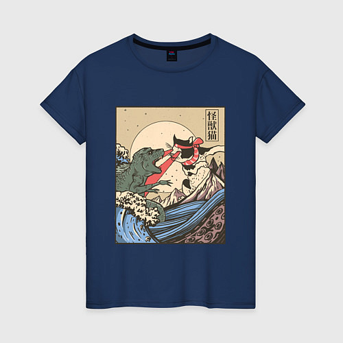 Женская футболка Cat Kong versus Godzilla Kaiju / Тёмно-синий – фото 1