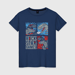 Футболка хлопковая женская Rock Star Dino Динозавр геймер, цвет: тёмно-синий