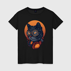 Женская футболка D j Cat Кот диджей
