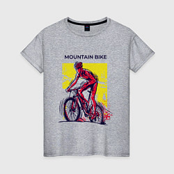 Футболка хлопковая женская Mountain Bike велосипедист, цвет: меланж