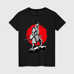 Футболка хлопковая женская Воин-самурай, цвет: черный