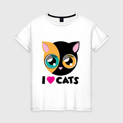 Футболка хлопковая женская I Love Cats, цвет: белый