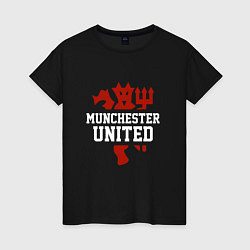 Футболка хлопковая женская Manchester United Red Devils, цвет: черный