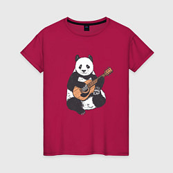 Футболка хлопковая женская Панда гитарист Panda Guitar, цвет: маджента