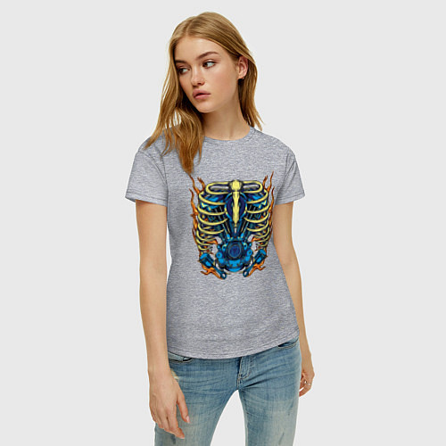 Женская футболка Пылающие кости с двигателем / Меланж – фото 3