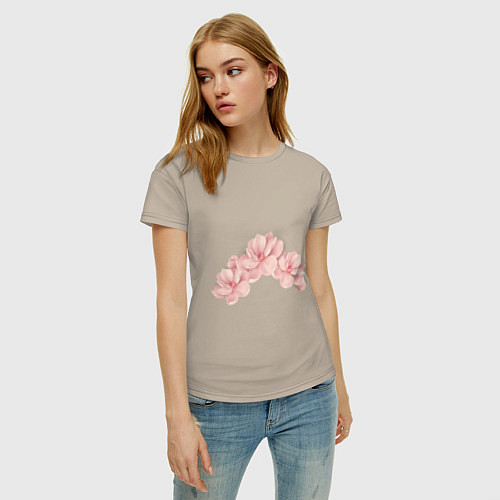 Женская футболка Розовые цветы вишни / Миндальный – фото 3