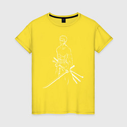 Футболка хлопковая женская Лайн Арт Зоро из One Piece, цвет: желтый