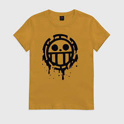 Футболка хлопковая женская One Piece знак черной краской, цвет: горчичный