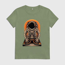 Футболка хлопковая женская Космонавт диджей - cosmo DJ, цвет: авокадо