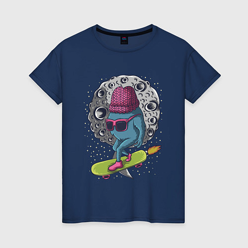 Женская футболка Монстр на скейте / Тёмно-синий – фото 1