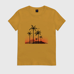 Футболка хлопковая женская Palm tree, цвет: горчичный