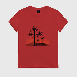 Футболка хлопковая женская Palm tree, цвет: красный
