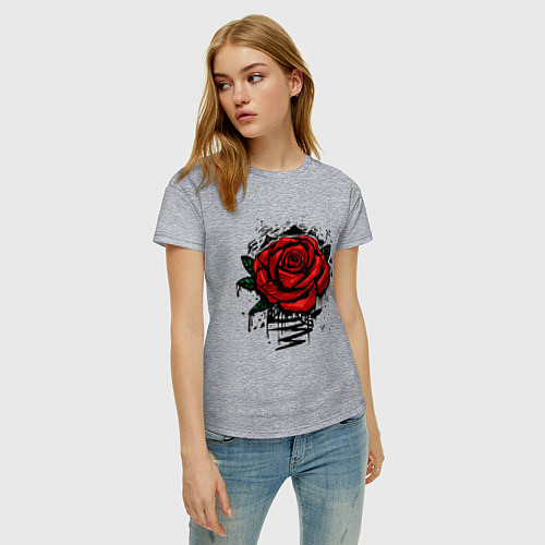 Женская футболка Красная Роза Red Rose / Меланж – фото 3