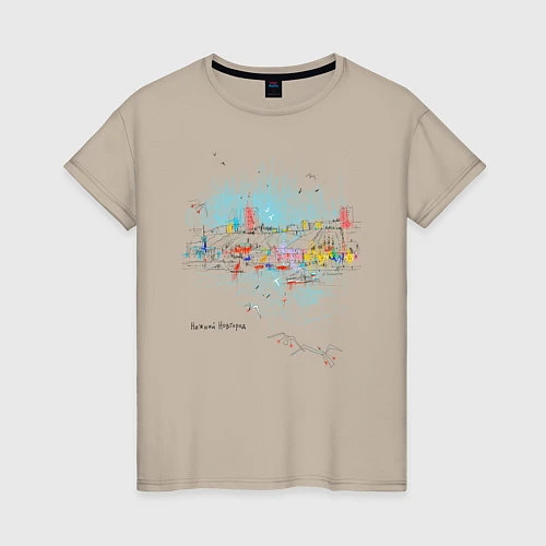 Женская футболка Полёт над городом / Миндальный – фото 1