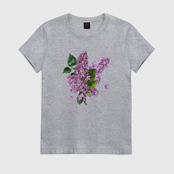Футболка хлопковая женская СИРЕНЬ АКВАРЕЛЬЮ, цвет: меланж
