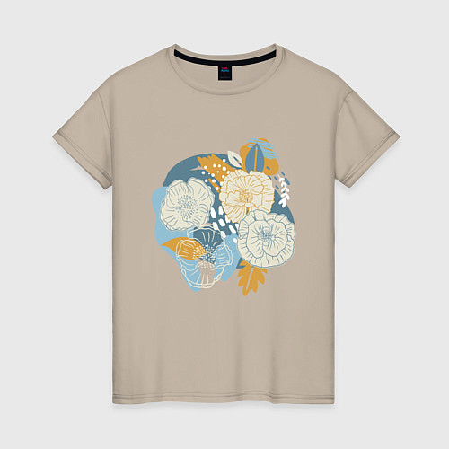 Женская футболка Абстрактный букет цветов / Миндальный – фото 1