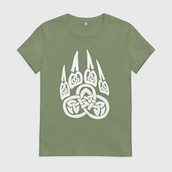 Футболка хлопковая женская Символ Велеса Медвежья лапа, цвет: авокадо