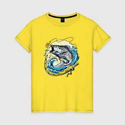 Футболка хлопковая женская Рыбалка, цвет: желтый