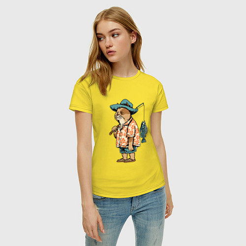Женская футболка Кот рыбак / Желтый – фото 3