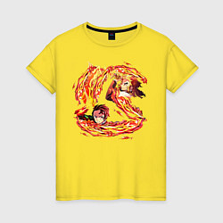 Футболка хлопковая женская Клинок, рассекающий демонов, цвет: желтый