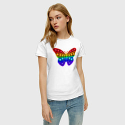 Футболка хлопковая женская Бабочка, радуга, поп-ит, цвет: белый — фото 2