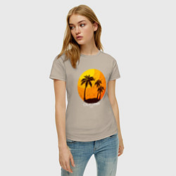 Футболка хлопковая женская Лето, пальмы, Калифорния, цвет: миндальный — фото 2