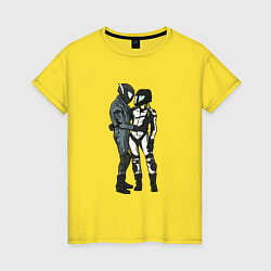 Футболка хлопковая женская Влюблённые мотоциклисты, цвет: желтый