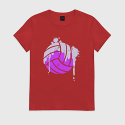 Футболка хлопковая женская Мяч - Волейбол, цвет: красный
